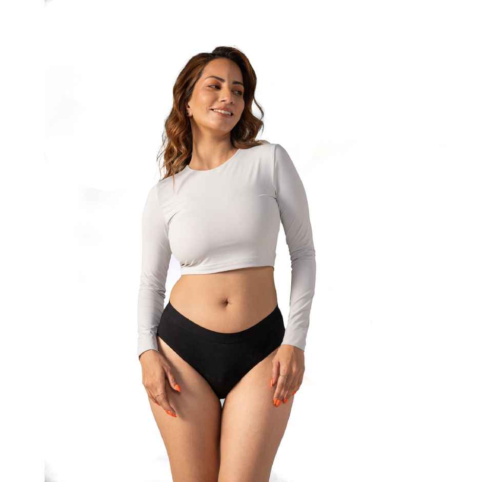 Mahina Cotton Reusable Super Heavy Flow Period Panty for Girls & Women | Mid-Waist | Black - L