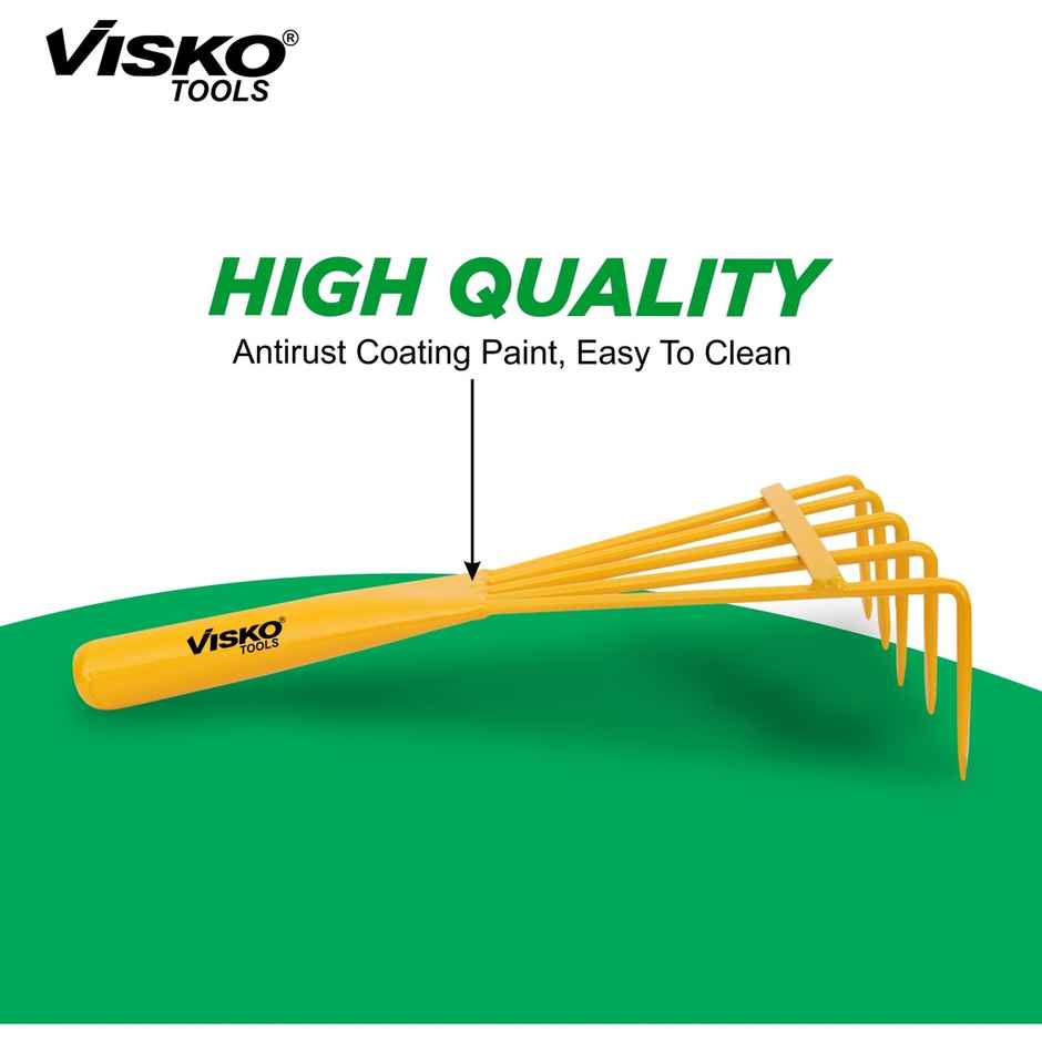 Visko 640 Heavy Duty Gardening Tool | Garden Hand Rake Long 5 Prongs Garden Pick