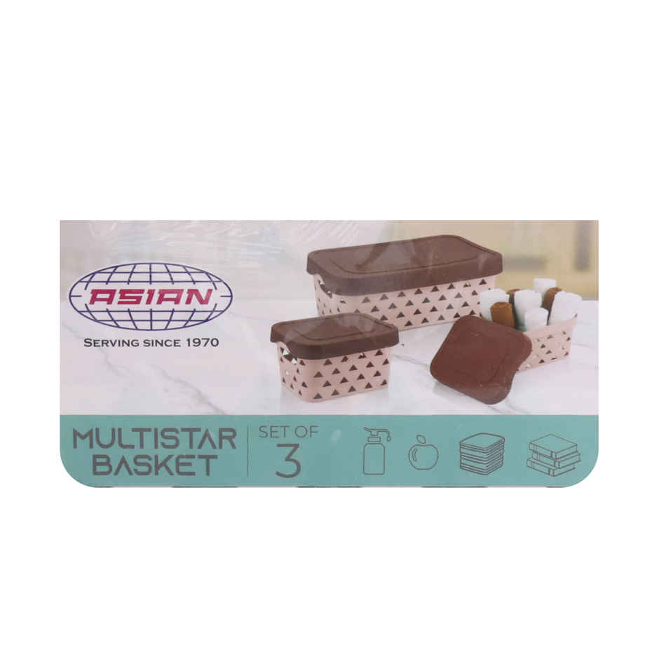 Asian Plastoware Multi Star Basket Set with Lid | 3 Pc- Assorted