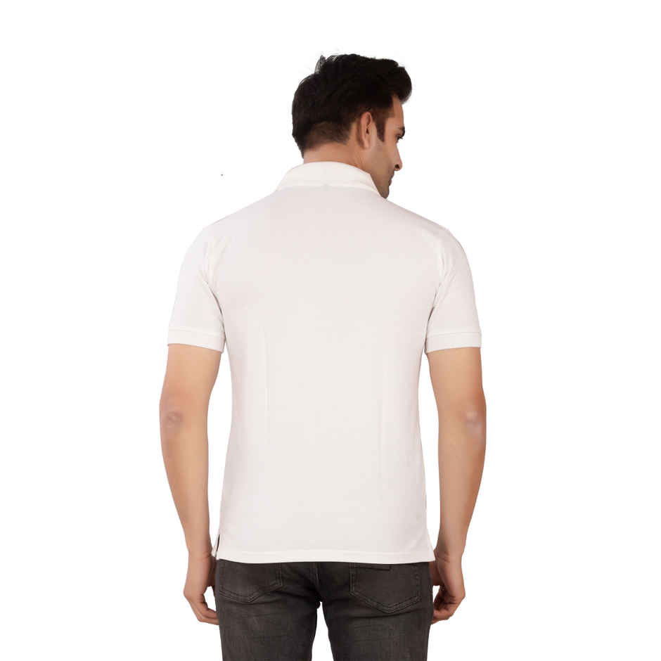 EQL Men's Cotton Solid Lightweight & Breathable Polo T-shirt | White - S