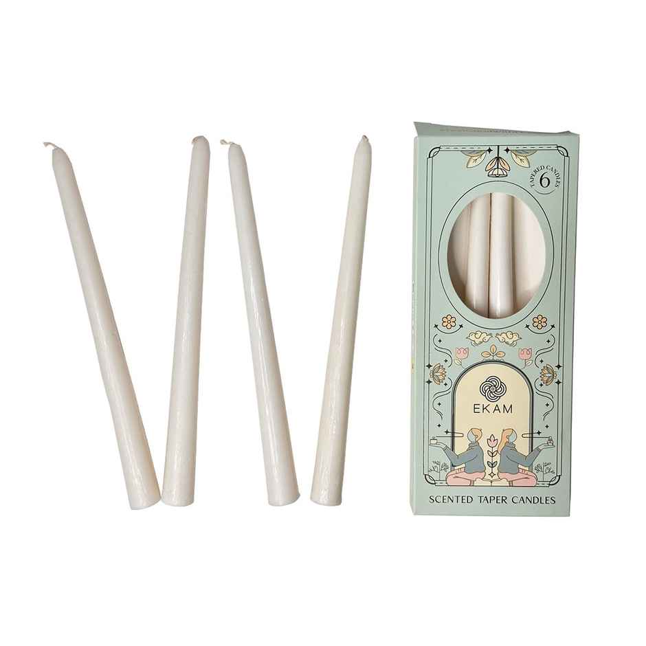 Ekam Scented Taper Candle Gift Set | White Colour | Home Decor