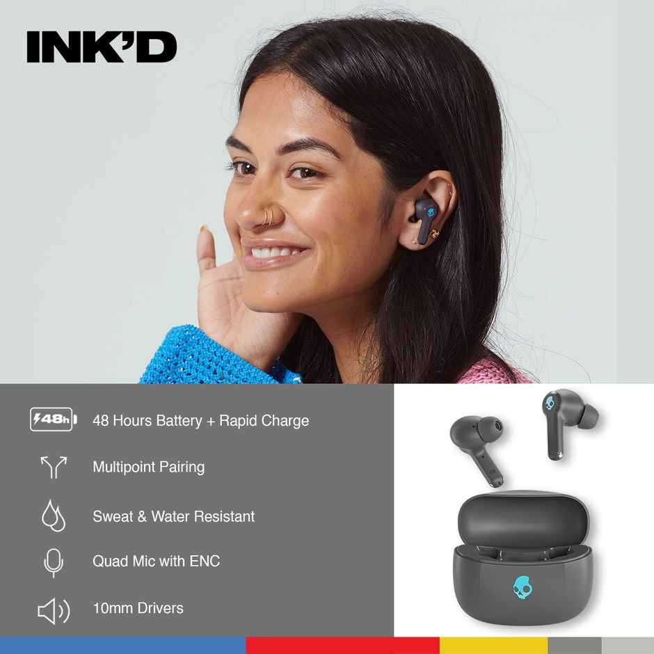 Skullcandy Inkd True Wireless Earbuds 48 Hour Battery Quad Mic ENC Grey