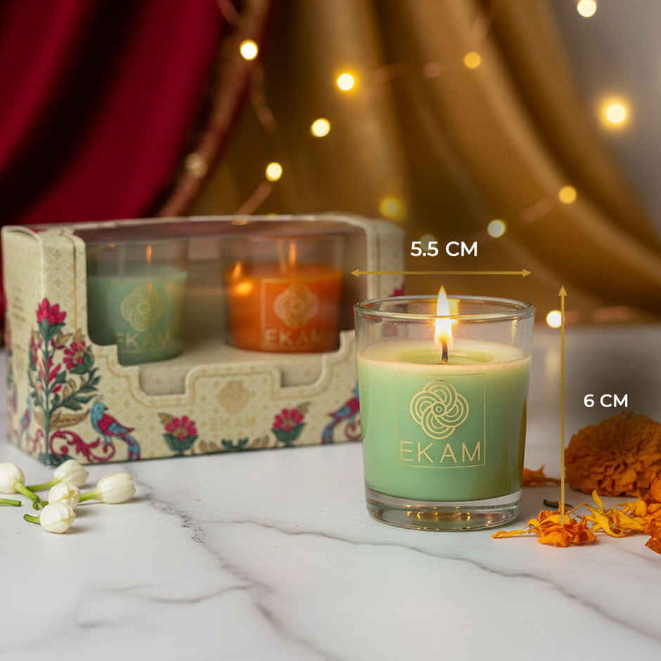 EKAM Scented Votive Candles (2 pcs) | Jasmine & Freesia, Grapefruit & Mandarin | 43g Each| 10H Burn