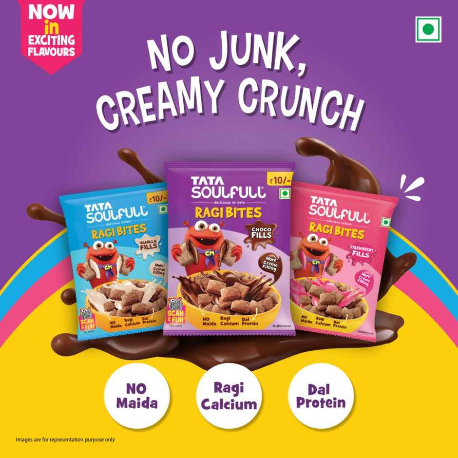 Tata Soulfull Ragi Bites Combo - Choco, Vanilla & Strawberry Cream Fills, No Maida, 114 g