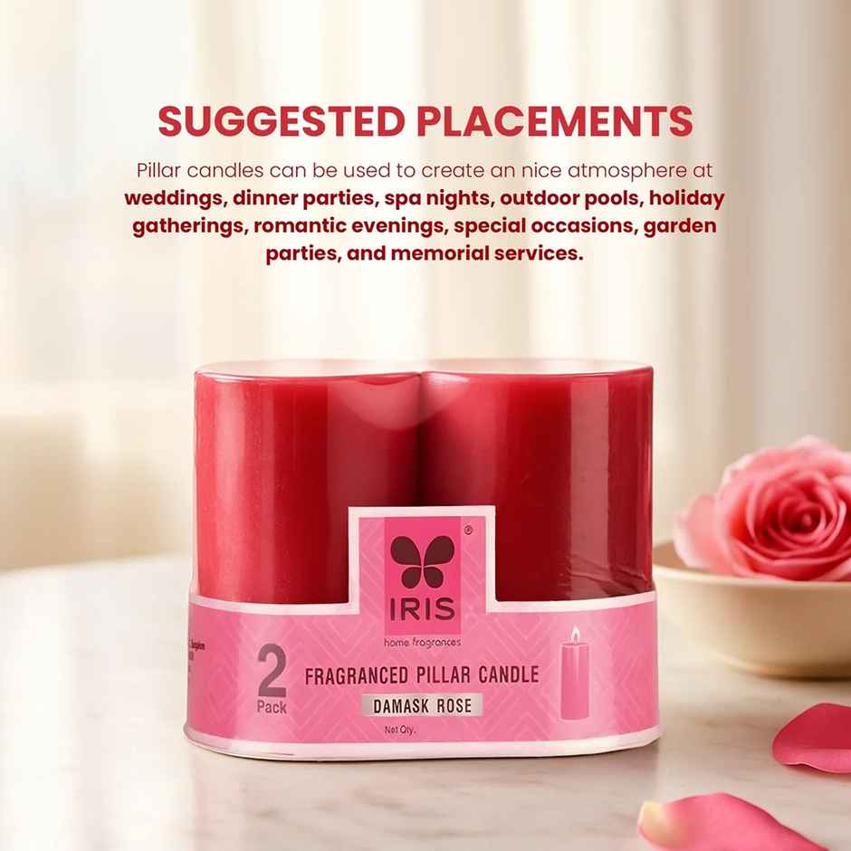 IRIS Damask Rose Scented Pillar Candle