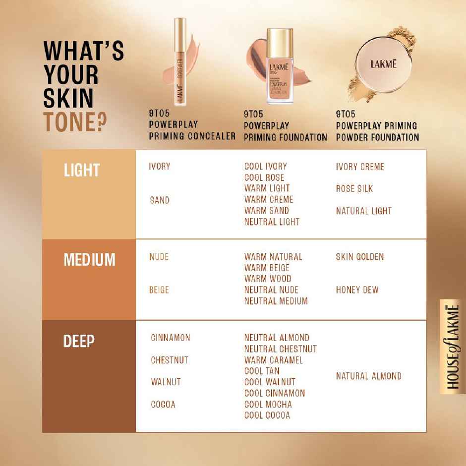 Lakme Powerplay Priming Powder Foundation, 3-in-1, Lasting Matte, Dry/Oily Skin, Silky Golden