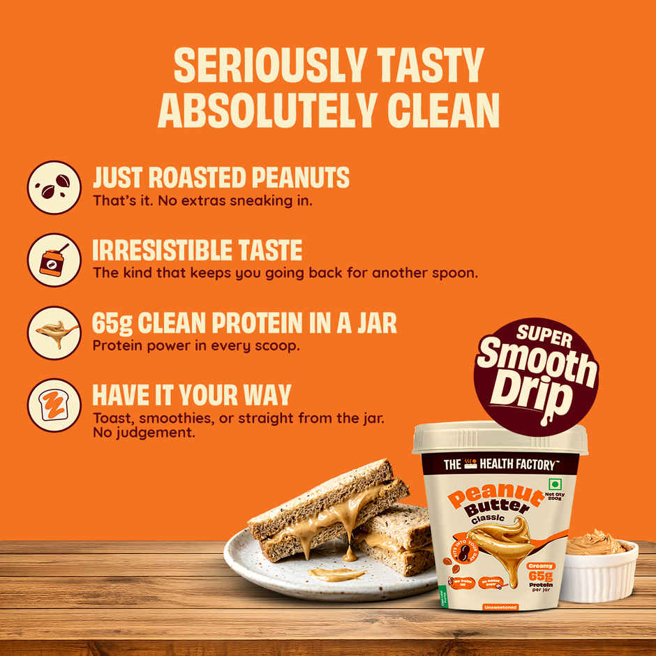 The Health Factory Peanut Butter Classic Creamy Spread | 65g Protein | Unsweetened | No Added Sugar | No Palm Oil