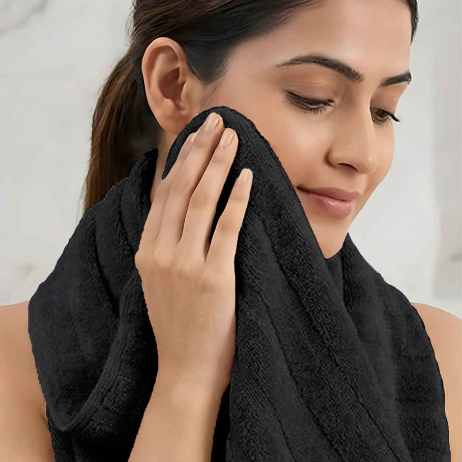 Mytrident Quick Dry Cotton Hand Towel Set | 16 x 28 in | Black