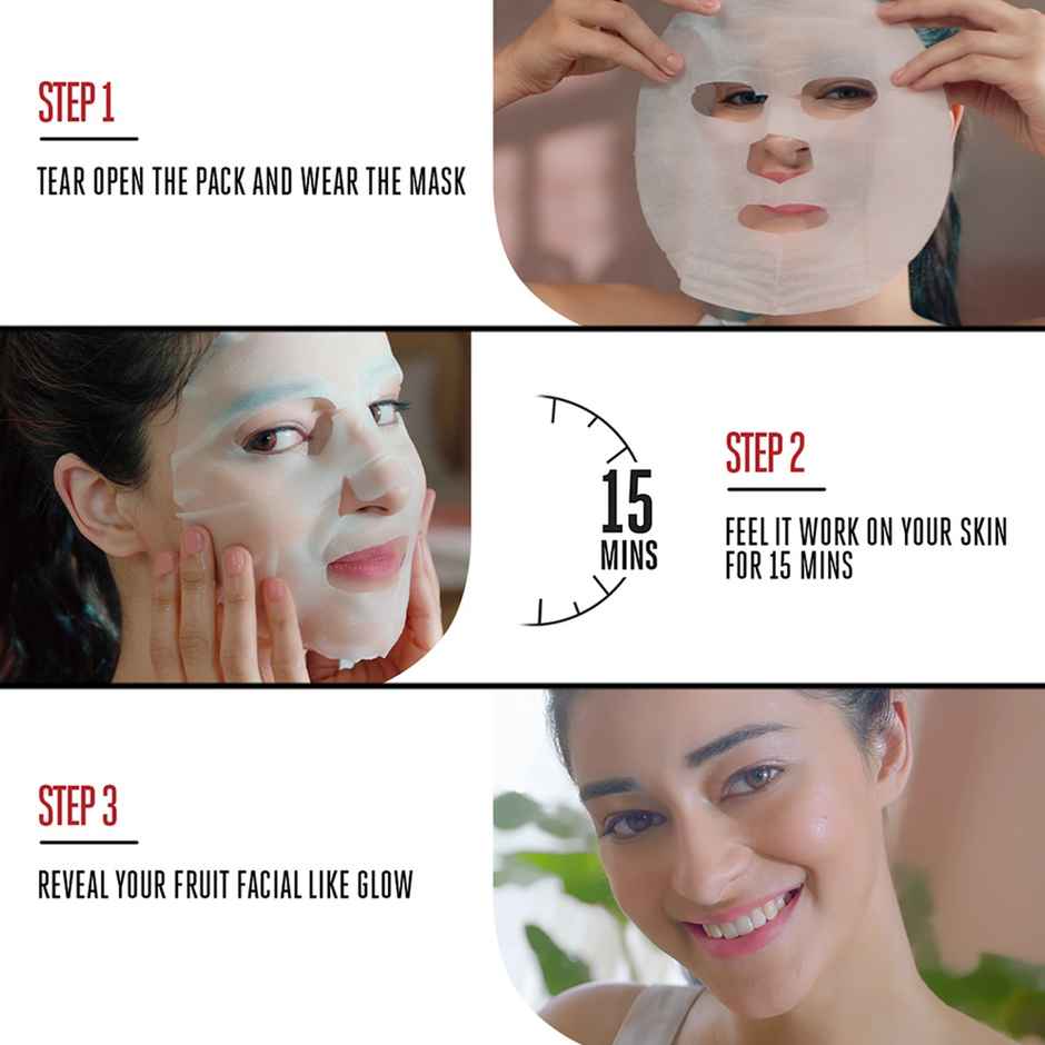 Lakme Blush & Glow Lemon Sheet Mask(25ml), Lakme Blush & Glow Pomegranate Sheet Mask(20ml) & Lakme Blush & Glow Strawberry Sheet Mask(25ml) Combo