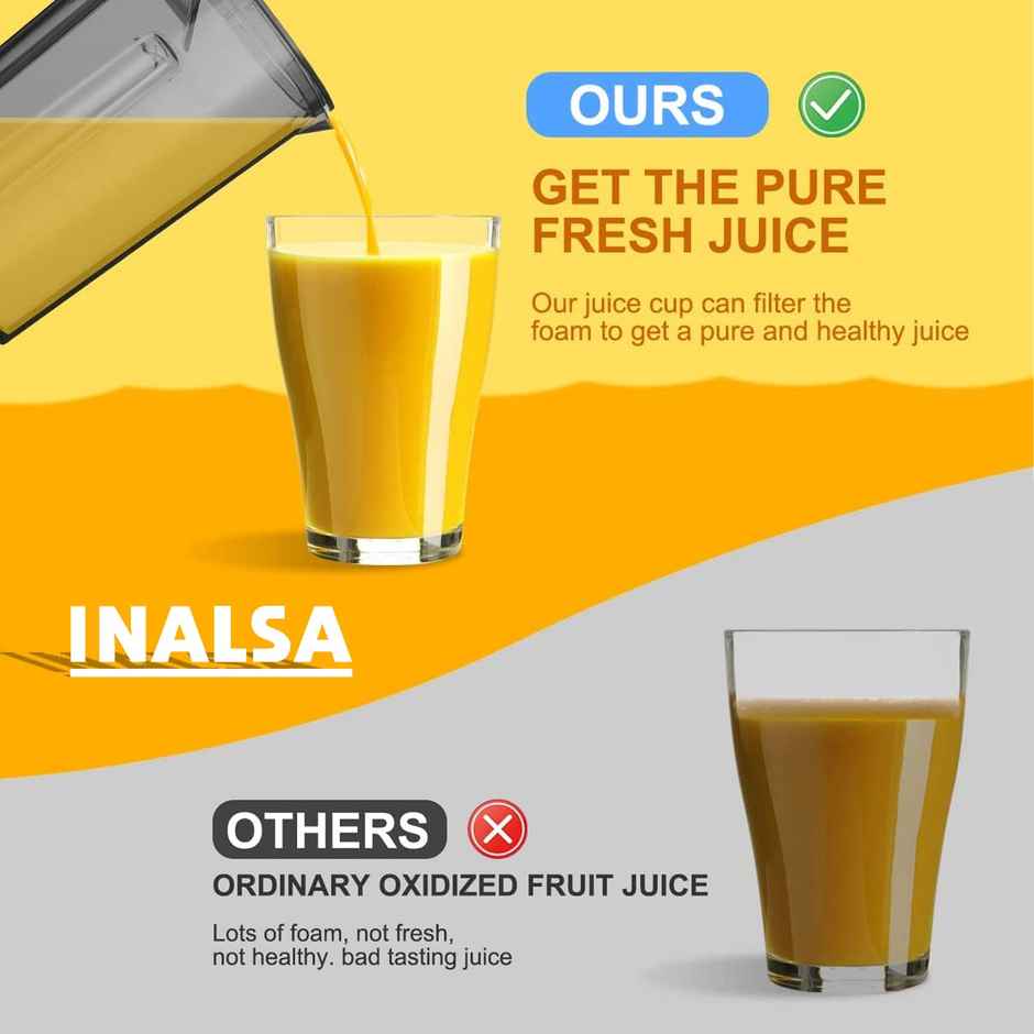 INALSA Electric Juicer Machine Duronic | 900 W | Cold Extraction | 304 SS Juicer Mesh - Black & Grey