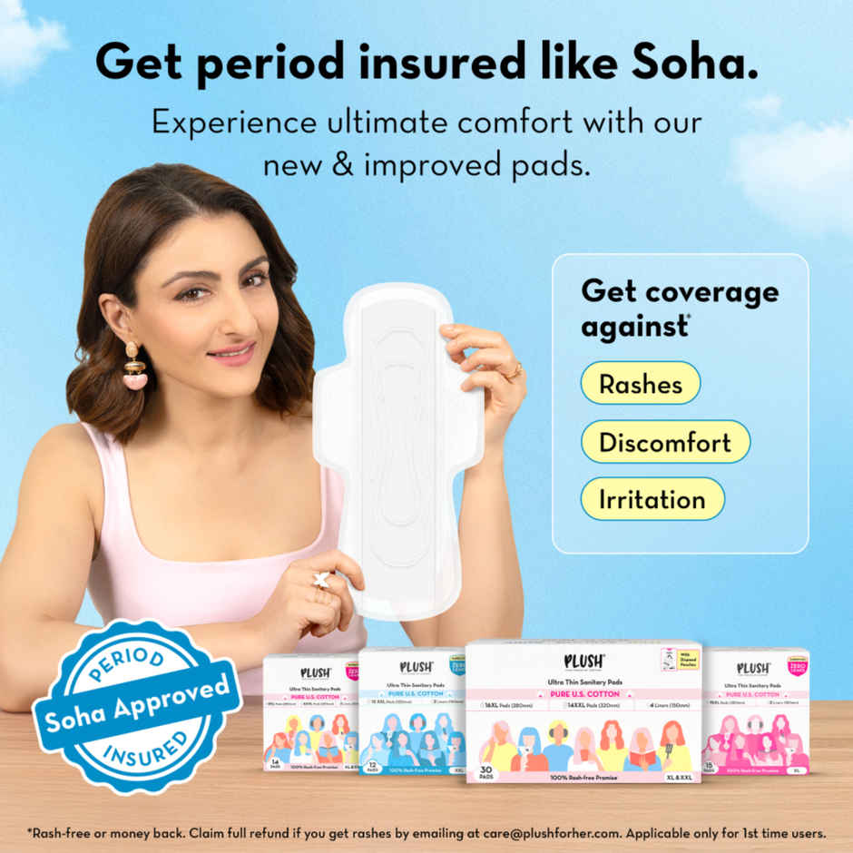 Plush Cramp Relief Heating Patch (2pc) & Plush Rash Free Sanitary Pads 50Xxl | Free Disposal Pouches (1pc) Combo