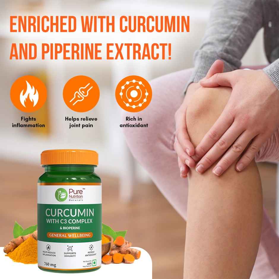 Pure Nutrition Curcumin C3 with Bioperine | Joint & Immunity | 60 Veg Caps
