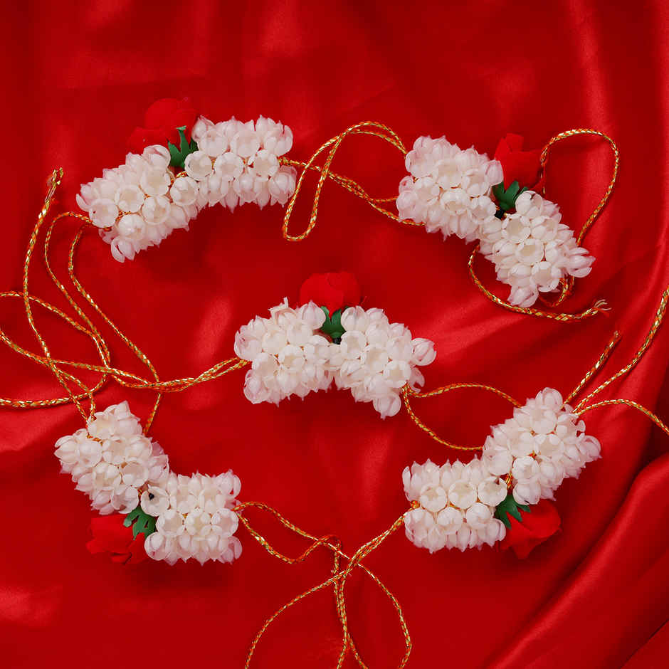 Artificial Flower Gajra - Traditional Hair Accessory | White & Red | Oye Happy