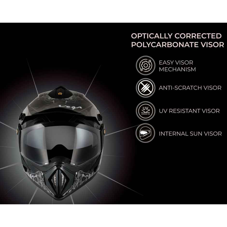 Vega Off Road D/V Sketch Lightweight Full Face Helmet- Black Silver - M