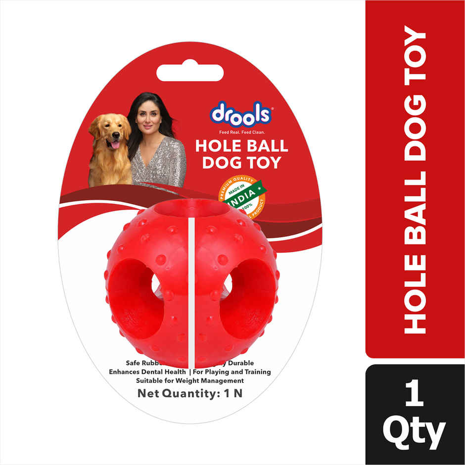 Drools Non-Toxic Rubber Pet Hole Ball Dog Teething Toy - 3 inches