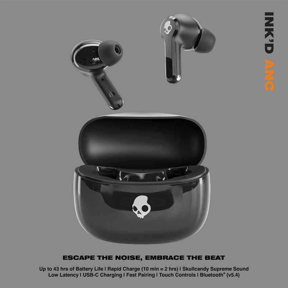 Skullcandy Inkd ANC Wireless Earbuds 43 Hour Battery Noise Cancelling Black