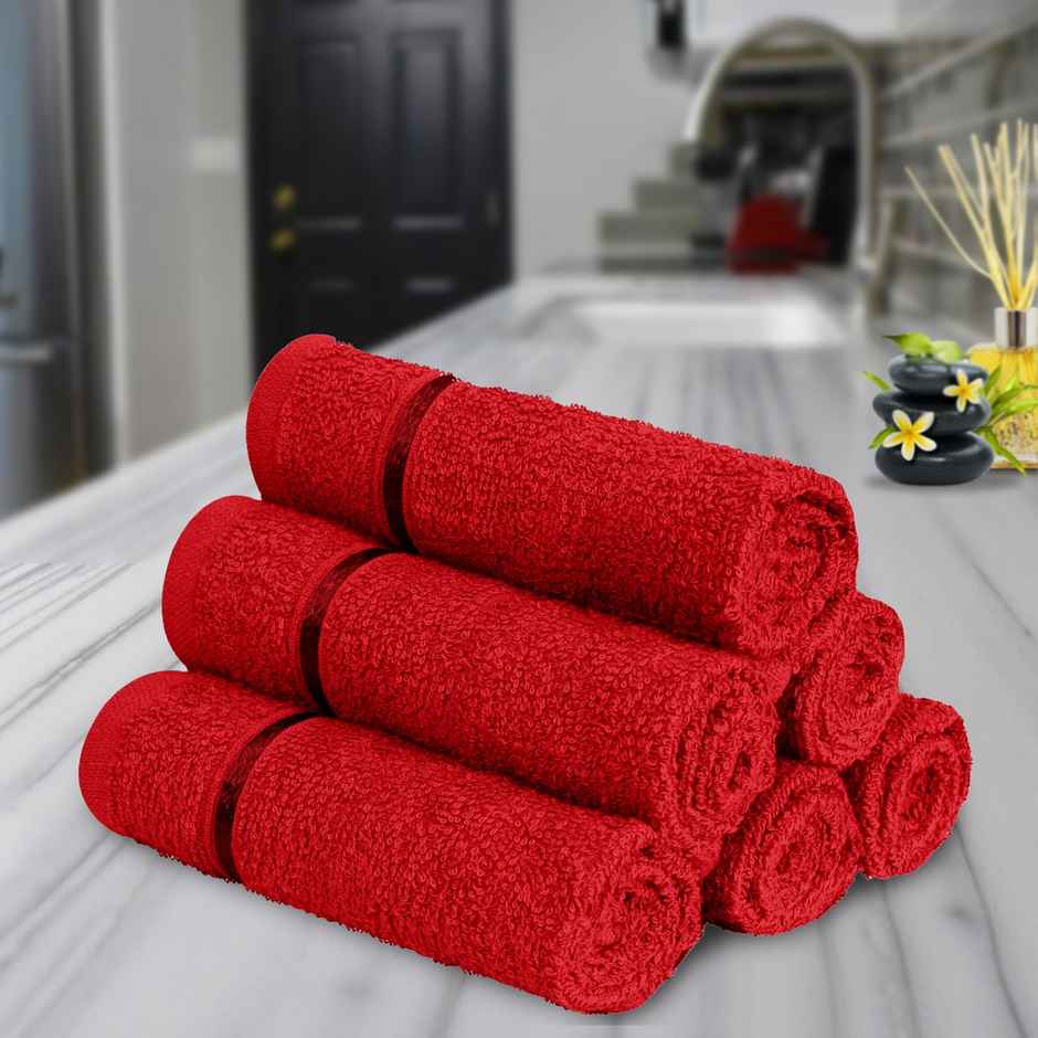 Story@Home 100% Cotton 450 6 Piece Face Towel Wine Red Solid