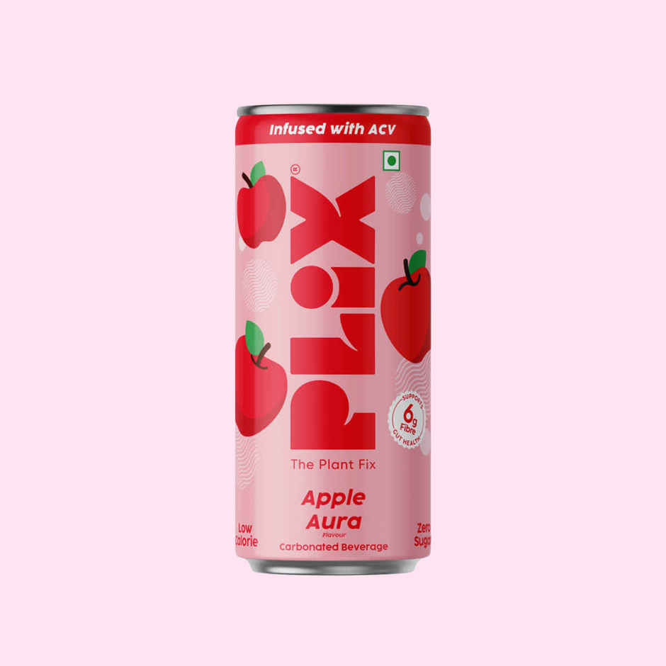 Plix Apple Aura Fizzy Soft Drink Can | Low Calorie & Zero Sugar | Prebiotics With 6g Fibre | Soda