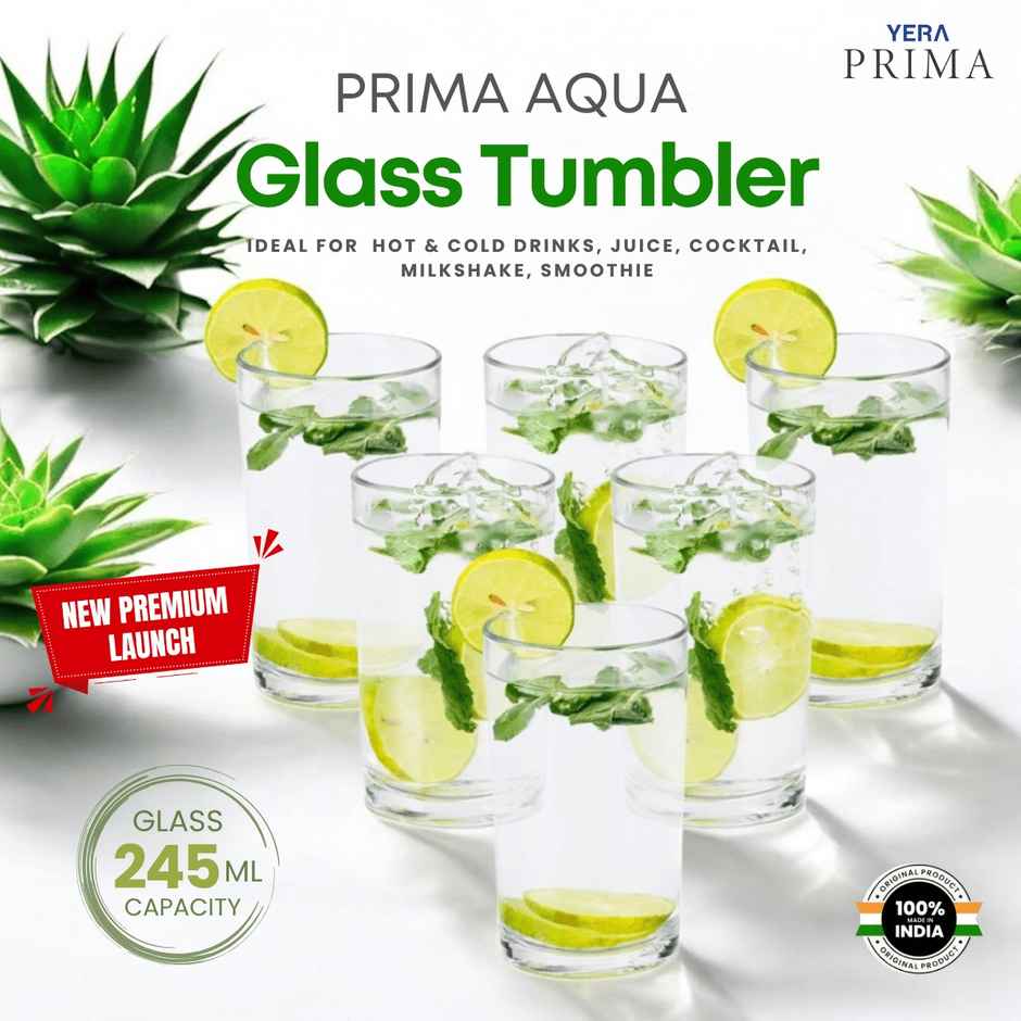 YERA GLASSWARE Prima Aqua Glass - 245 ml | Durable & Stylish