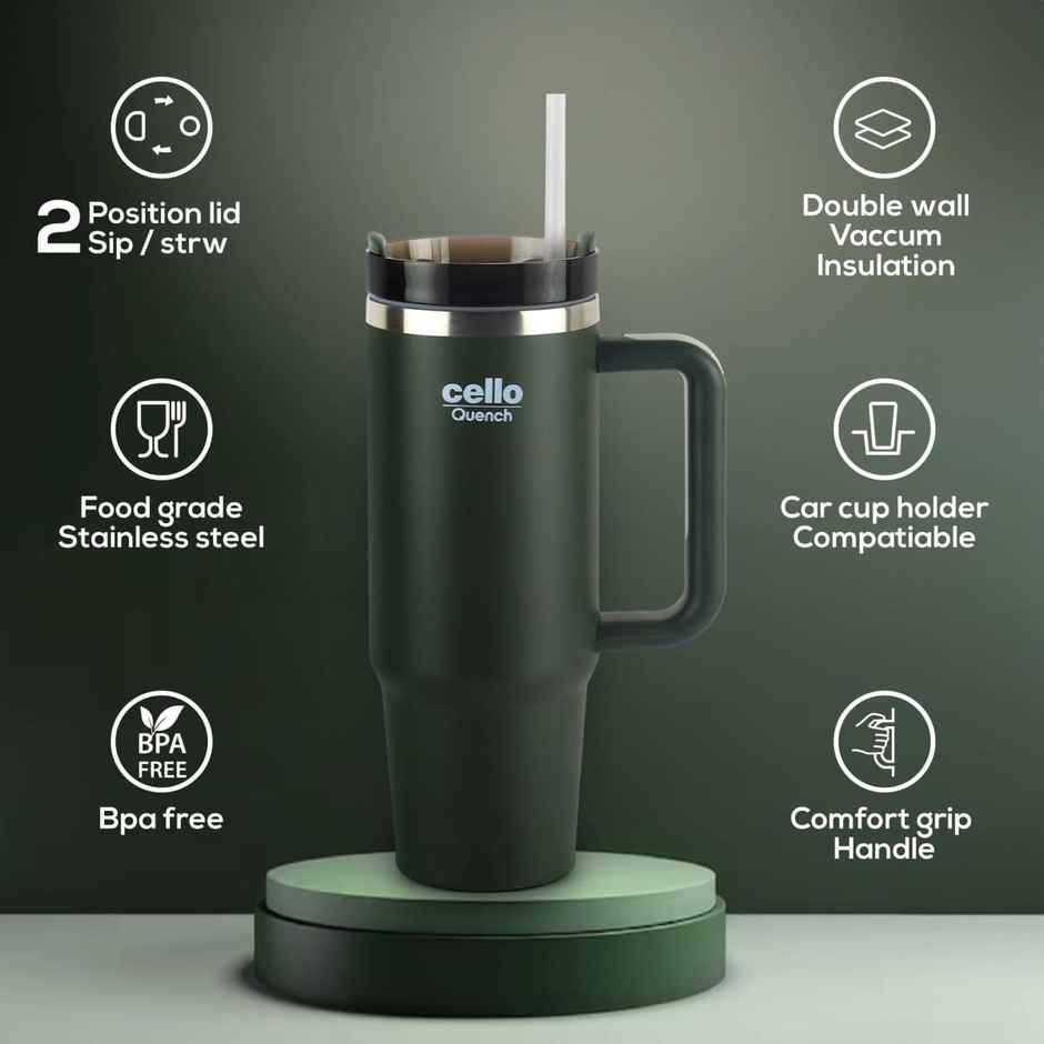 Cello Quench Stainless Steel Insulated Tumbler without Straw | 900 ml | Colour May Vary