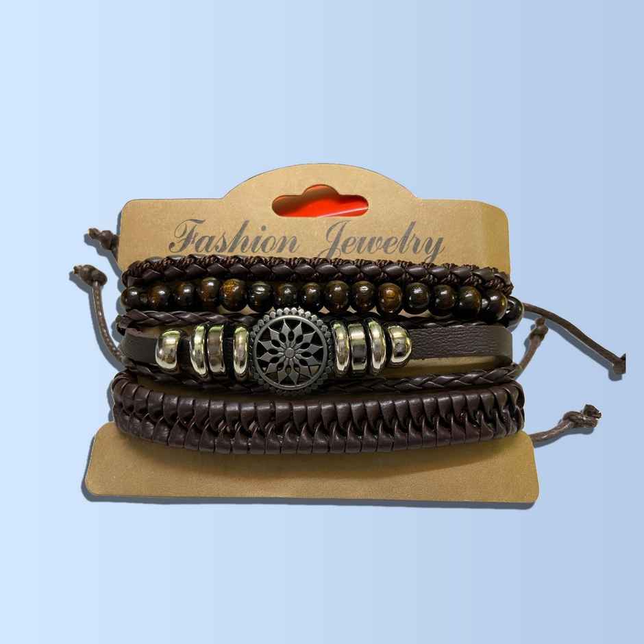 Fashion Frill Men's Multi Strand Bracelet Black Adjustable