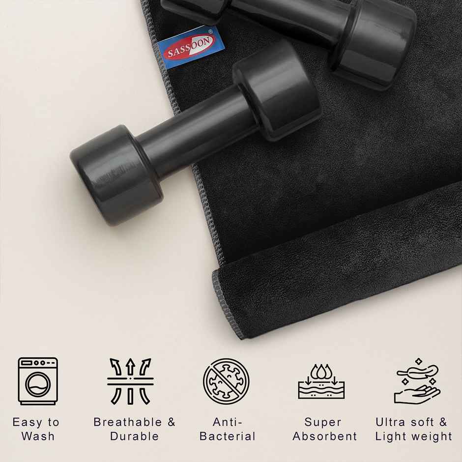Sassoon Microfiber Gym-Sports Towel | 450 GSM | Black | Pack of 2 | 40 x 60 cm