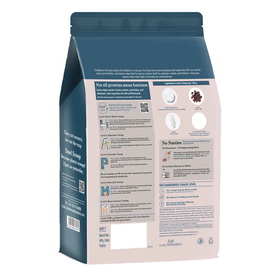 TrueBasics Clean Whey Pure Protein Isolate Powder (Chocolate)