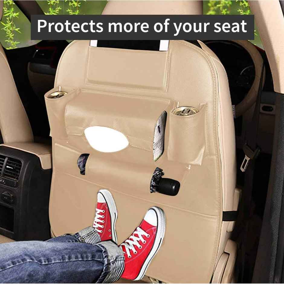 Autofurnish 3D Car Seat Back Multi Pocket Storage Bag Organizer Holder | Beige