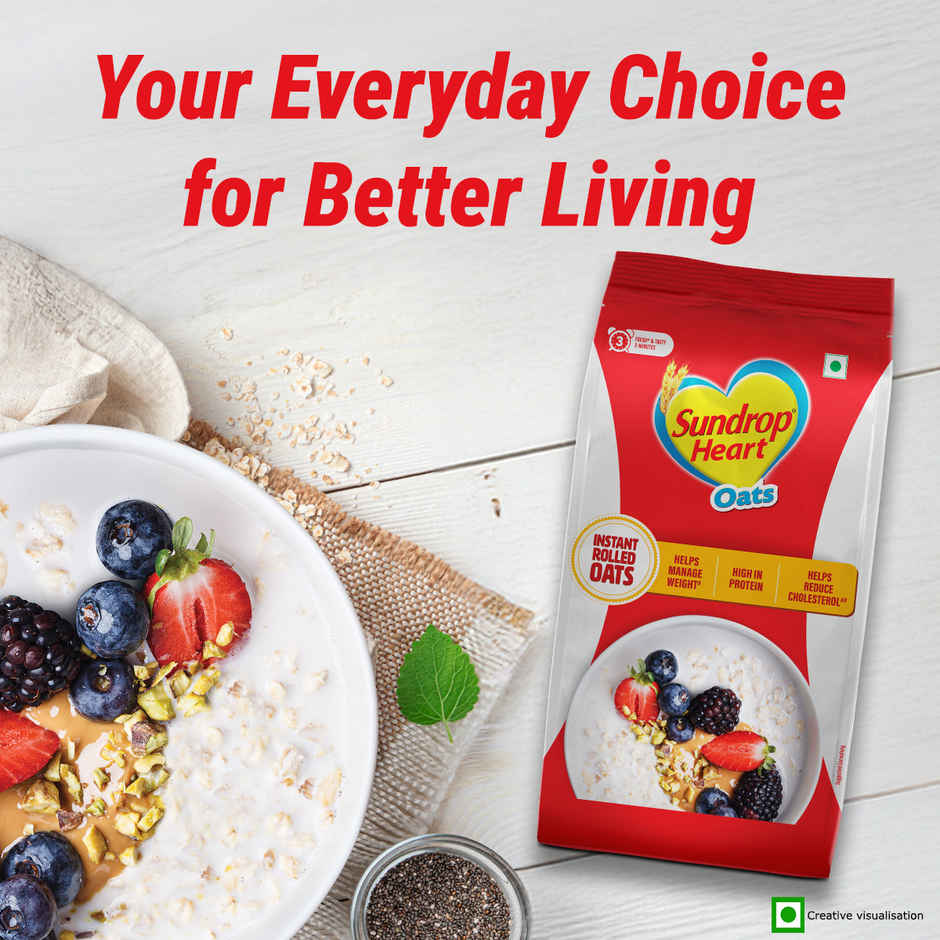 Sundrop Heart Instant Rolled Oats with 12.2% Protein, 10.8% Dietary Fibre | No Added Preservatives