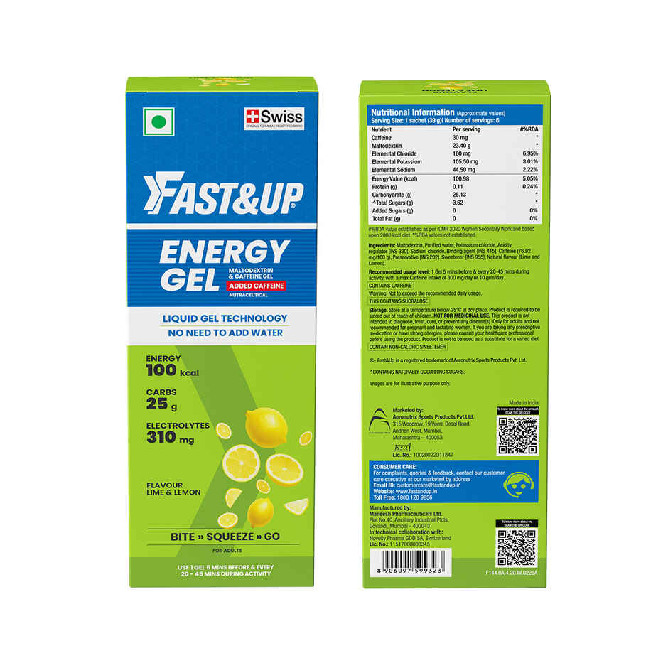 Fast&Up Energy Gel Non Caffeinated Zesty Lemon