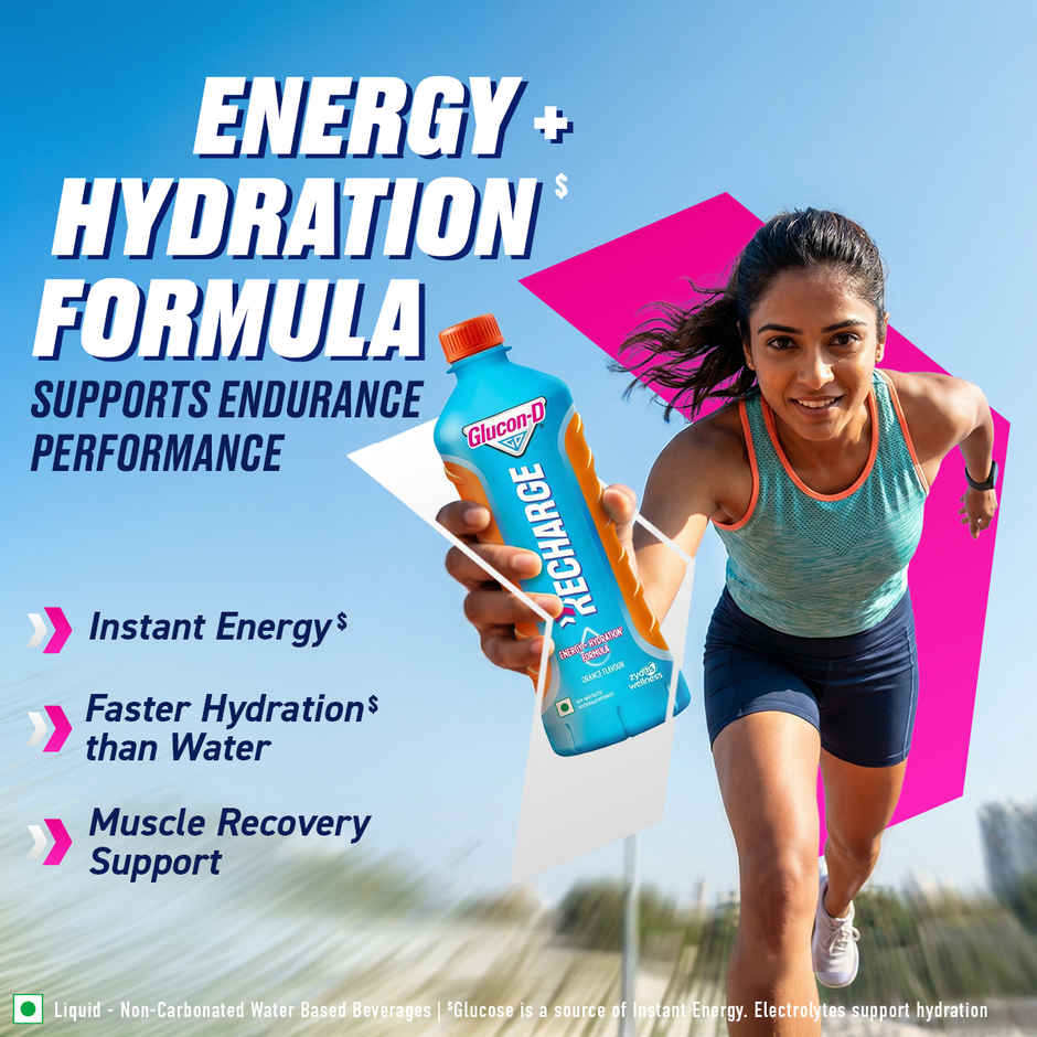 Glucon-D Recharge | No Added Sugar, Orange, Hydration & Energy Drink