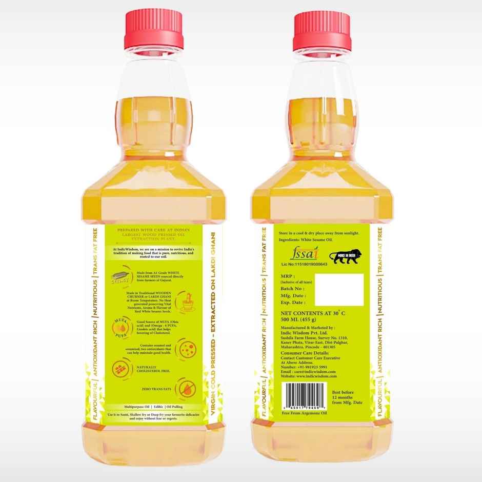 Indic Wisdom White Sesame (Til-Gingelly) Wood Cold Pressed Oil - Extracted On Wooden Churner
