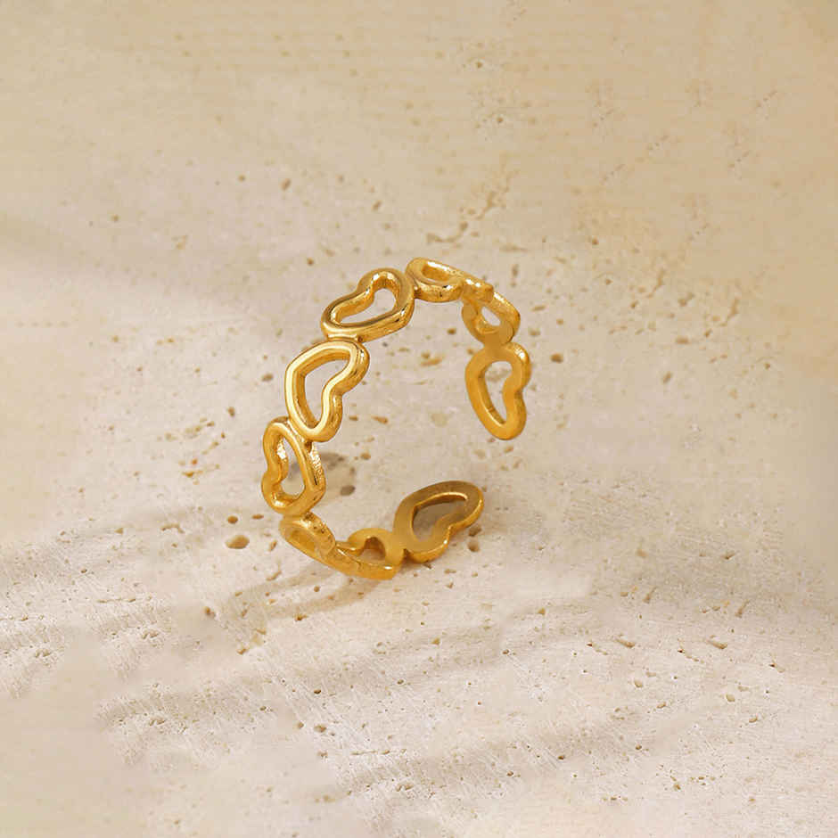 Label She Gold Plated Anti Tarnish Stainless Steel Heart Themed Adjustable Ring | LS-RNG-72160