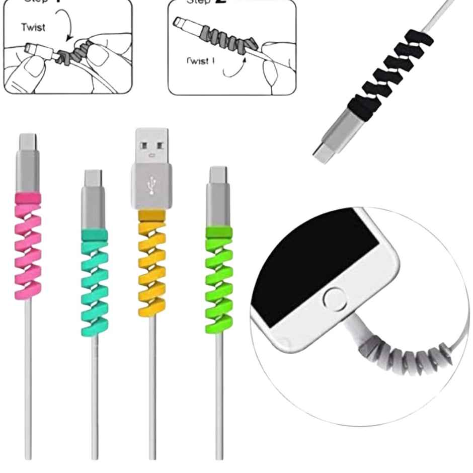 Ailkin Spiral Charger Cable Protector| Data Cable Saver| Set of 3| Assorted Protective Covers