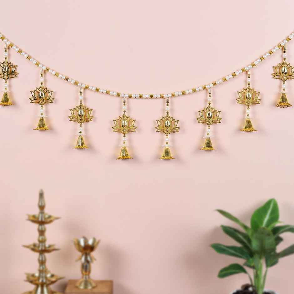 Golden Lotus & Bell Toran For Door | Gold | IGP