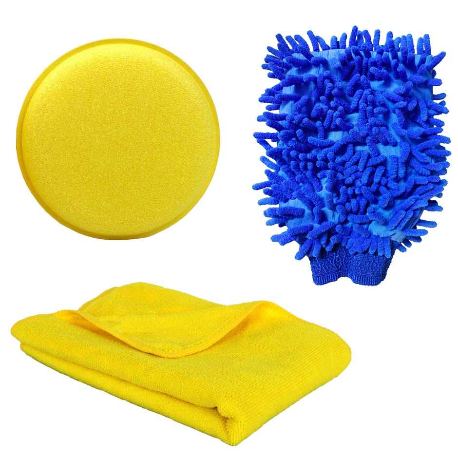 Sheen Automotive Cleaning Combo | Glove, Applicator Sponge And Microfibre Cloth