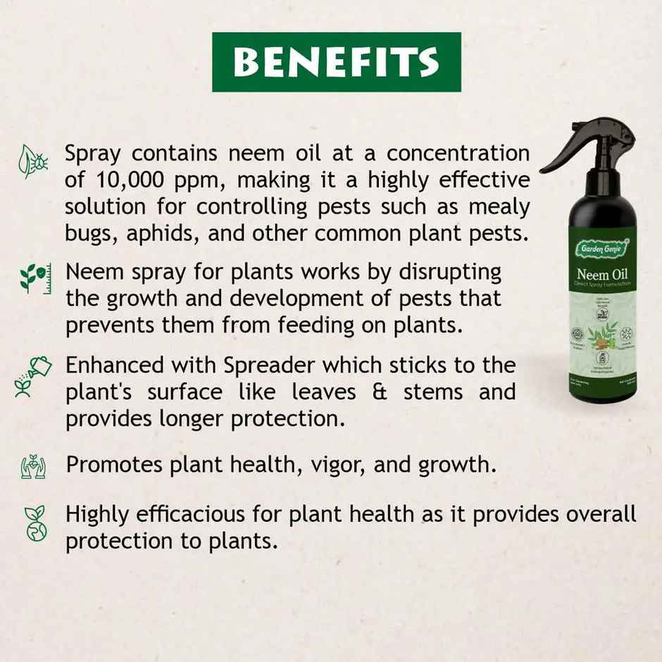 Garden Genie Neem Oil Spray | Ready to Use Plant Spray Bottle for Killing Insect & Fungus