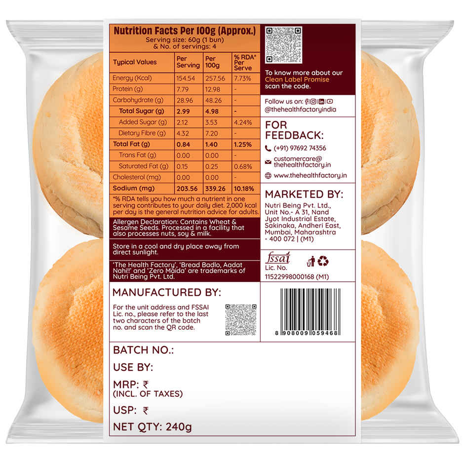 The Health Factory Zero Maida Burger Bun