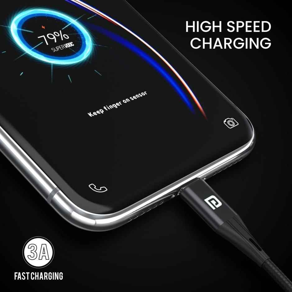 Portronics Konnect X USB to 8 Pin/Lightning Fast Charging Cable with 3A Output,Data Sync,Nylon Braided,Aluminium Alloy Shell,Compatible With iPhone 14,13,12,11,X, 8 Pro/Pro Max Series,iPad - Black