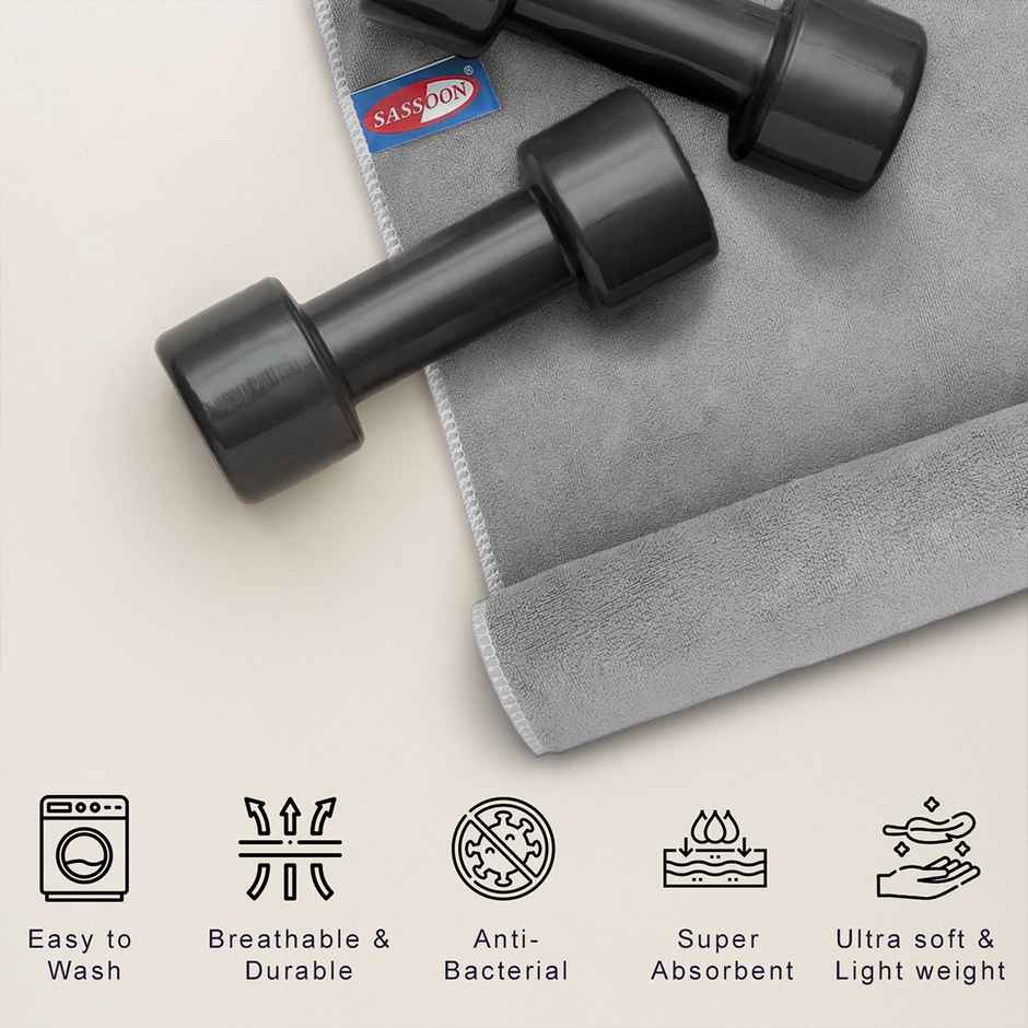 Sassoon Microfiber Gym-Sports Towel | Grey | 40 x 60 cm