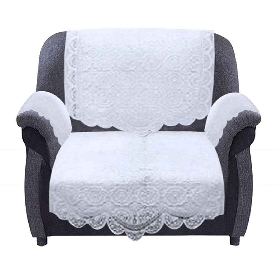 Kuber Industries Circle Design Cotton Sofa Cover | 3 Seater & 2 Seater | 6 Piece Arms Cover|White