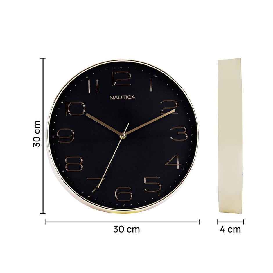 Nautica Modern Wall Clock For Stylish Home Quartz Sweep Technology Pc Size | Abs) Black/Rosegold