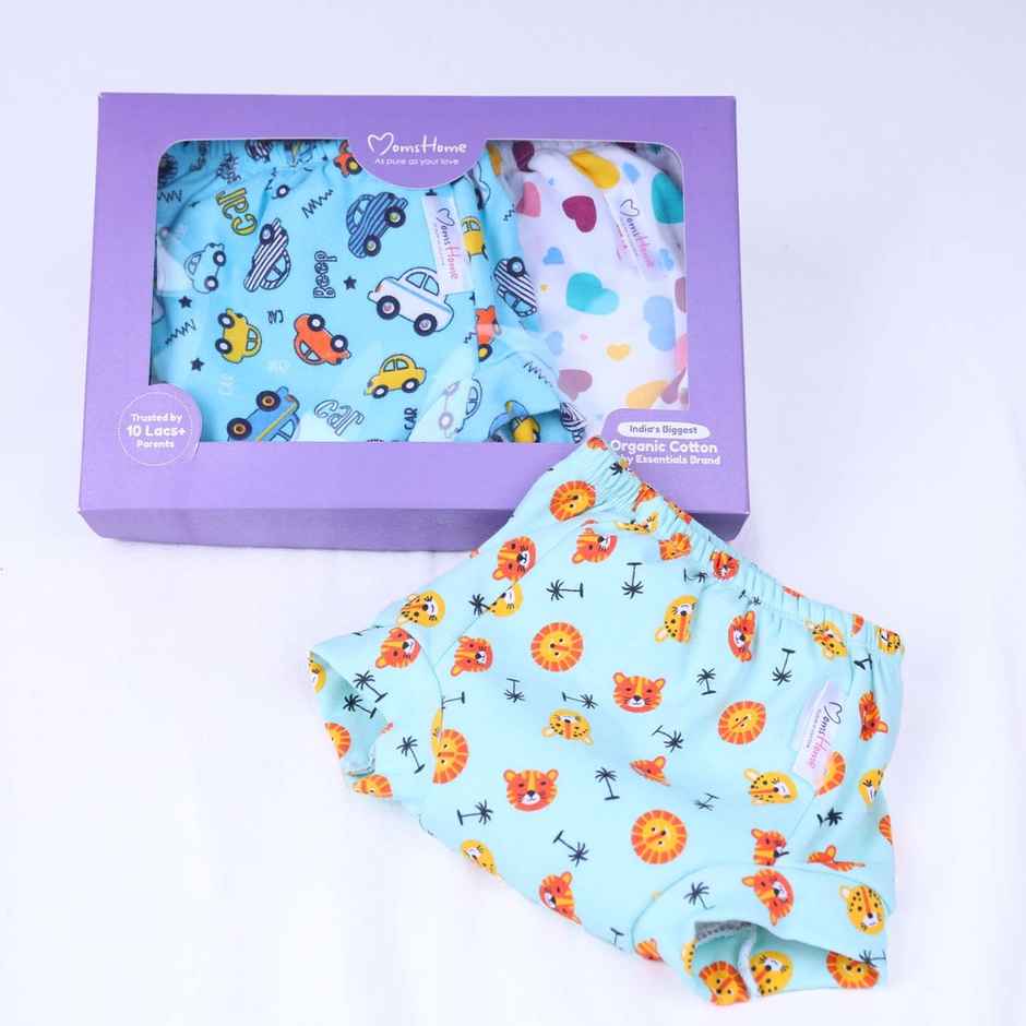 Moms Home Organic Cotton Unisex Baby Padded Underwear 2-3 Years | Heart| Car & Lion | Pack Of 3