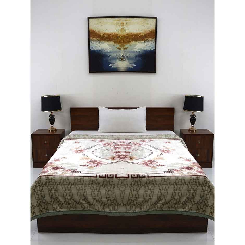 Signature 570 Gsm Polyester Beige & White Heavy Winter Super Soft Single Bed Mink Blanket