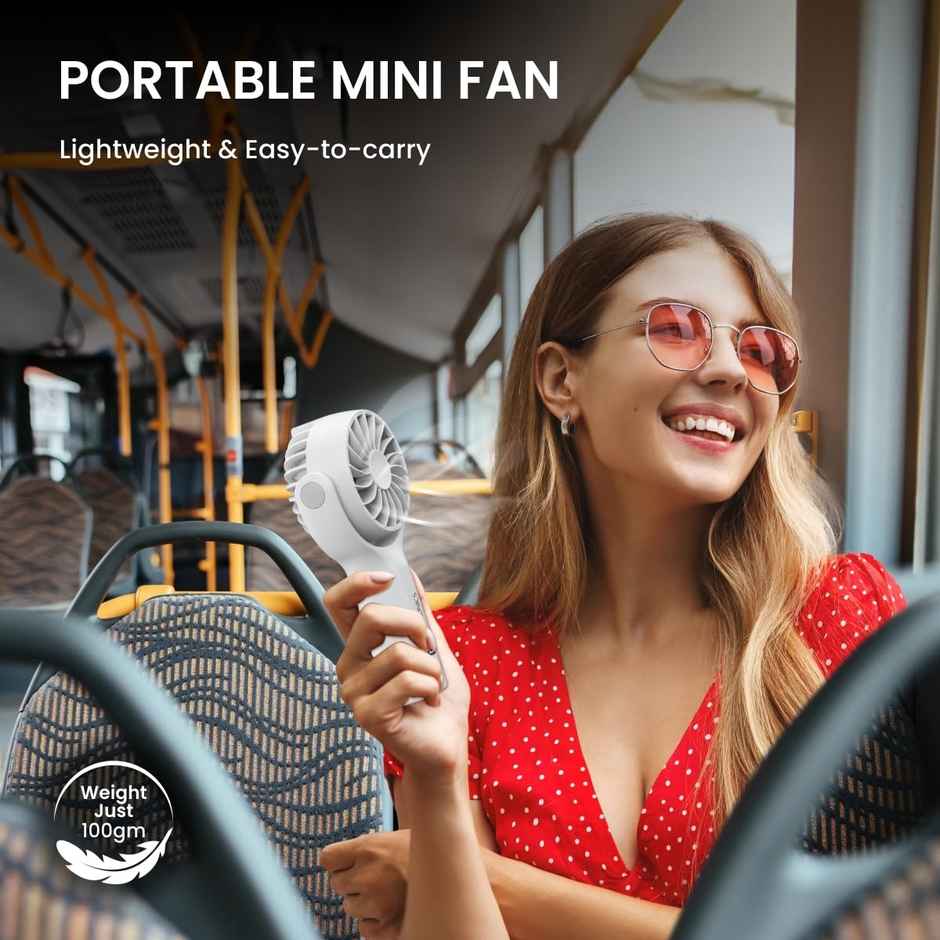 Portronics 5Watt Toofan Mini Portable Rechargeable Fan with 3 Speed Modes, Upto 7800 RPM Max Speed, 2000 mAh Battery, Type C Charging Port, Magnetic Base for Stability - White