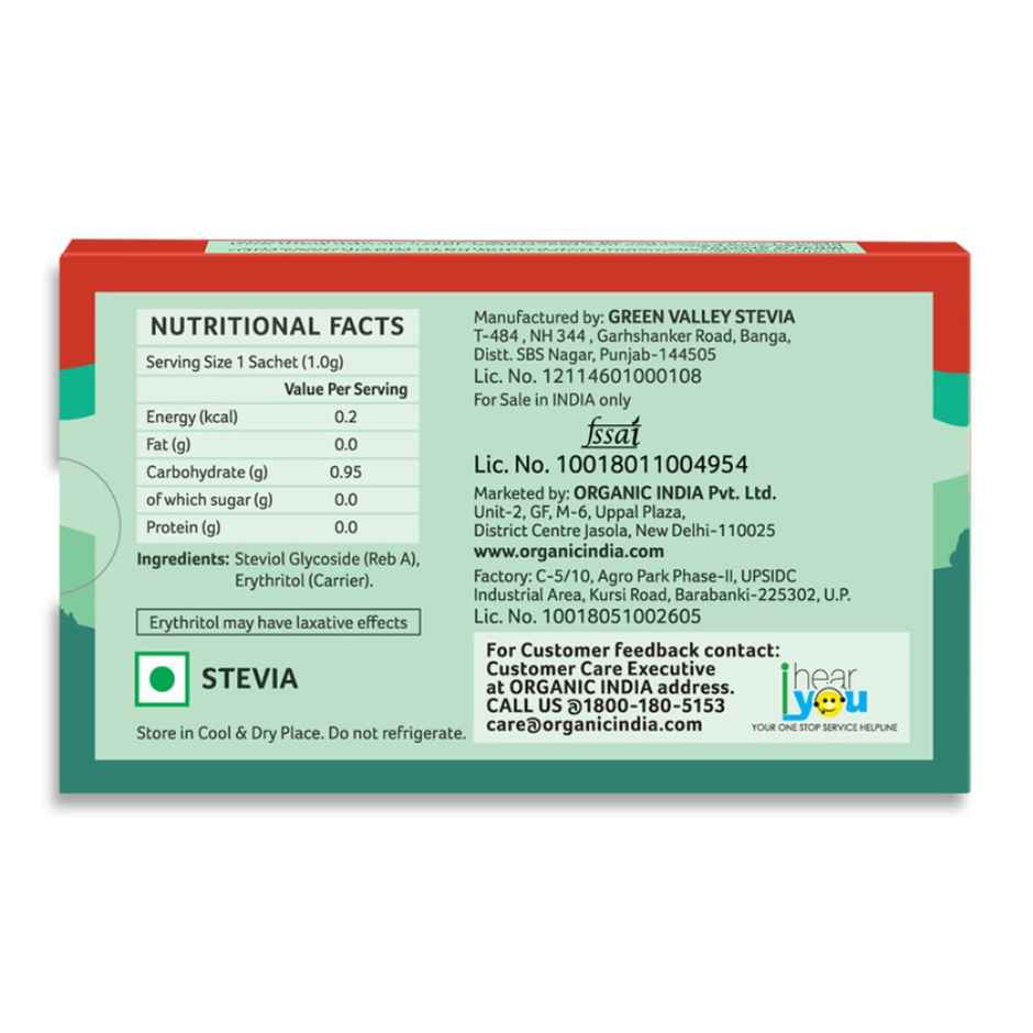 A TATA Product - Organic India Stevia Powder - 25 Sachets, Plant-Based Natural Sweetener 