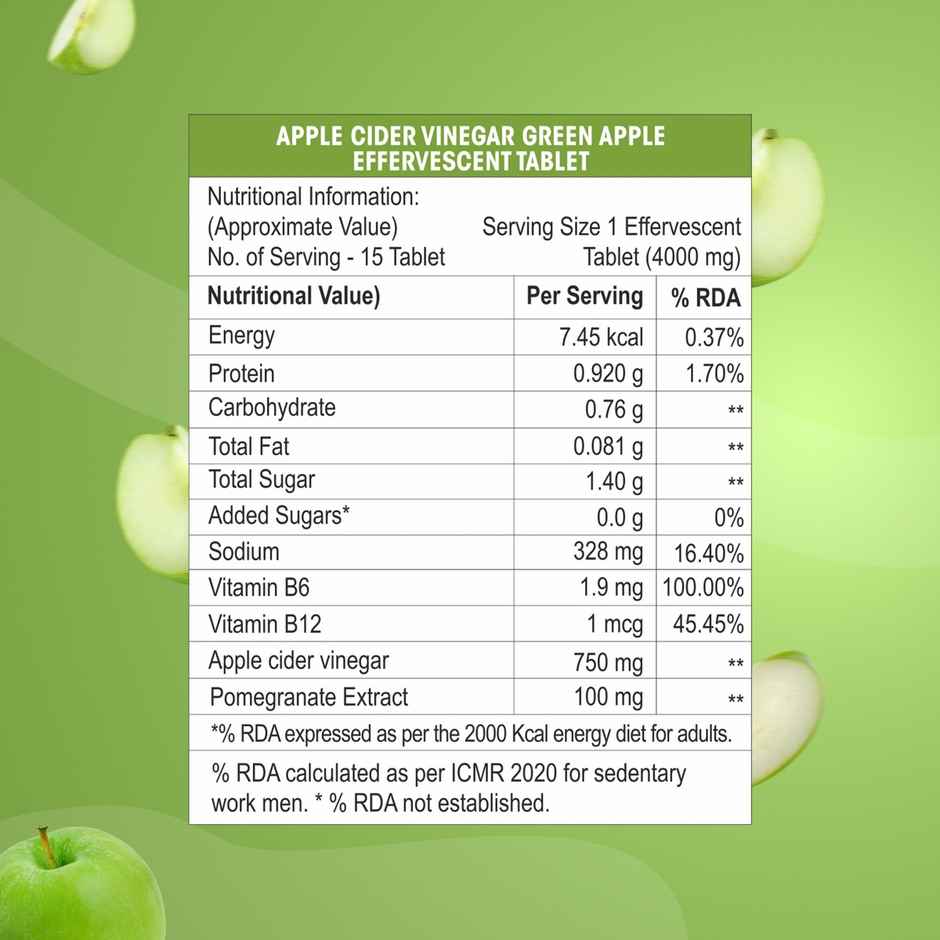 Og Wellness Apple Cider Vinegar Effervescent Tablets - Green Apple Flavour - 15N