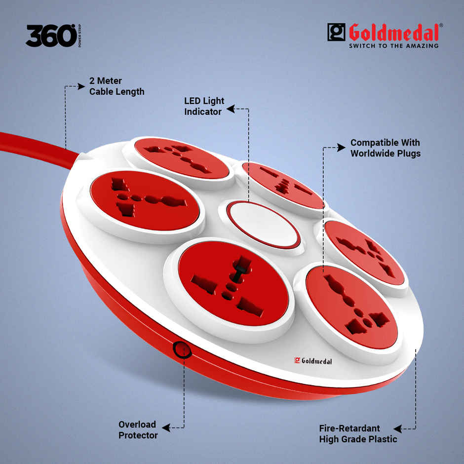 Goldmedal 360 Degree Extension Board | 2m Extension Cord