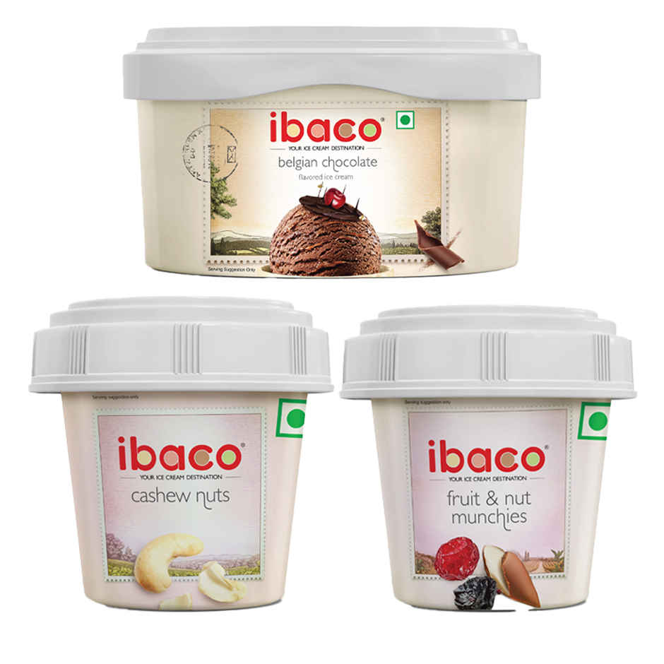 Ibaco Belgian Chocolate Icecream (500ml) & Ibaco Toppings Fruit & Nut Munchies (30g) & Ibaco Toppings Roasted Cashew (30g) Combo