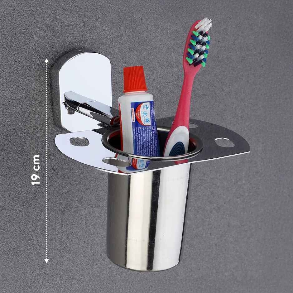Gloxy Stainless Steel Wall Mounted Toothbrush Holder & Toothpaste Stand SS202